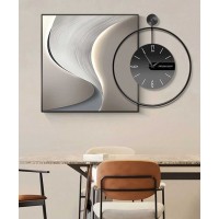 Wall Panting Grey With Clock and With Led Light 60*60cm
